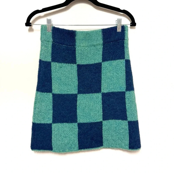 NWT $245 Stine Goya Andria Alpaca Knit Skirt - Checkered High-Rise Mini Skirt - Picture 6 of 8